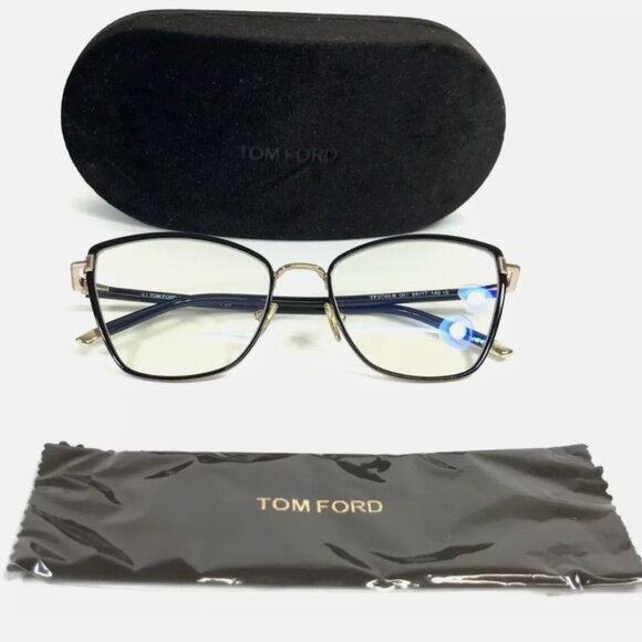 Tom Ford Black Blue Light Blocking Eyeglasses Frames Gold 54mm